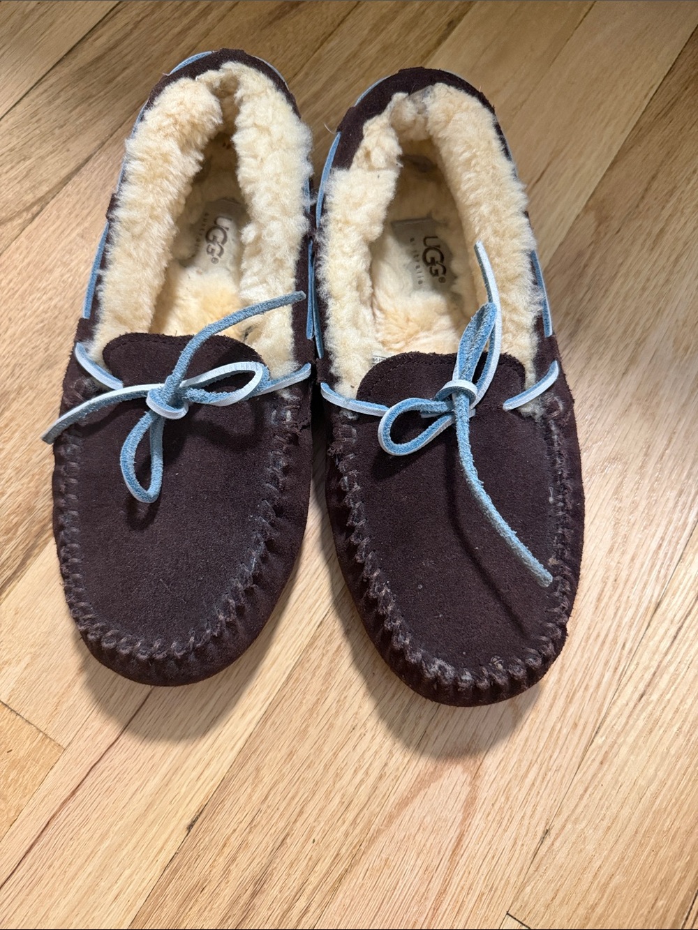 UGG Brown Suede Shearling Moccasin Slippers